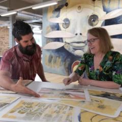 Artist Damien Kamholtz was paired with UQ AI expert Dr Sally Shrapnel to collaborate on the project and bring the mural to life.