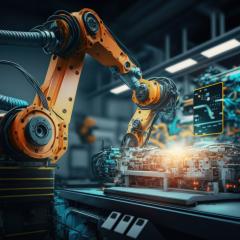 Yellow robotic arm working